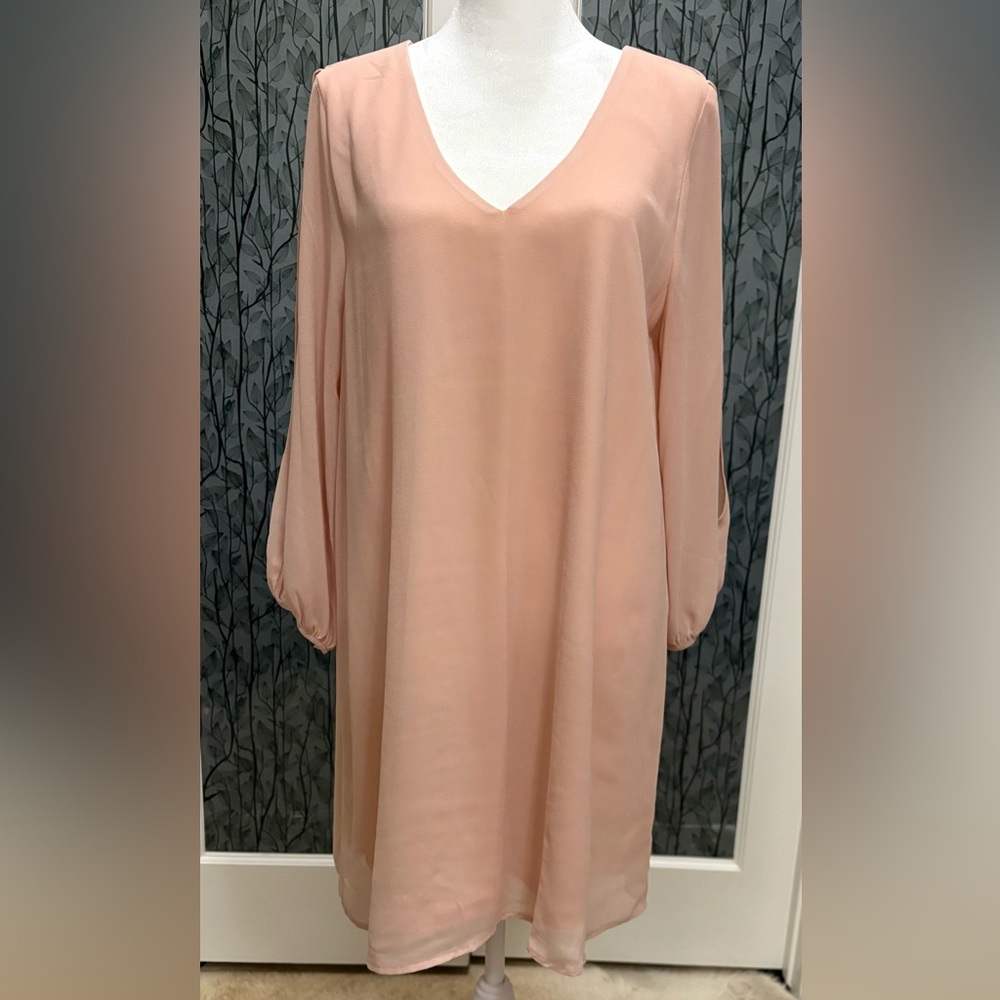 Lulu's Pink Pleated Sheath Dress with Bishop Sleeves